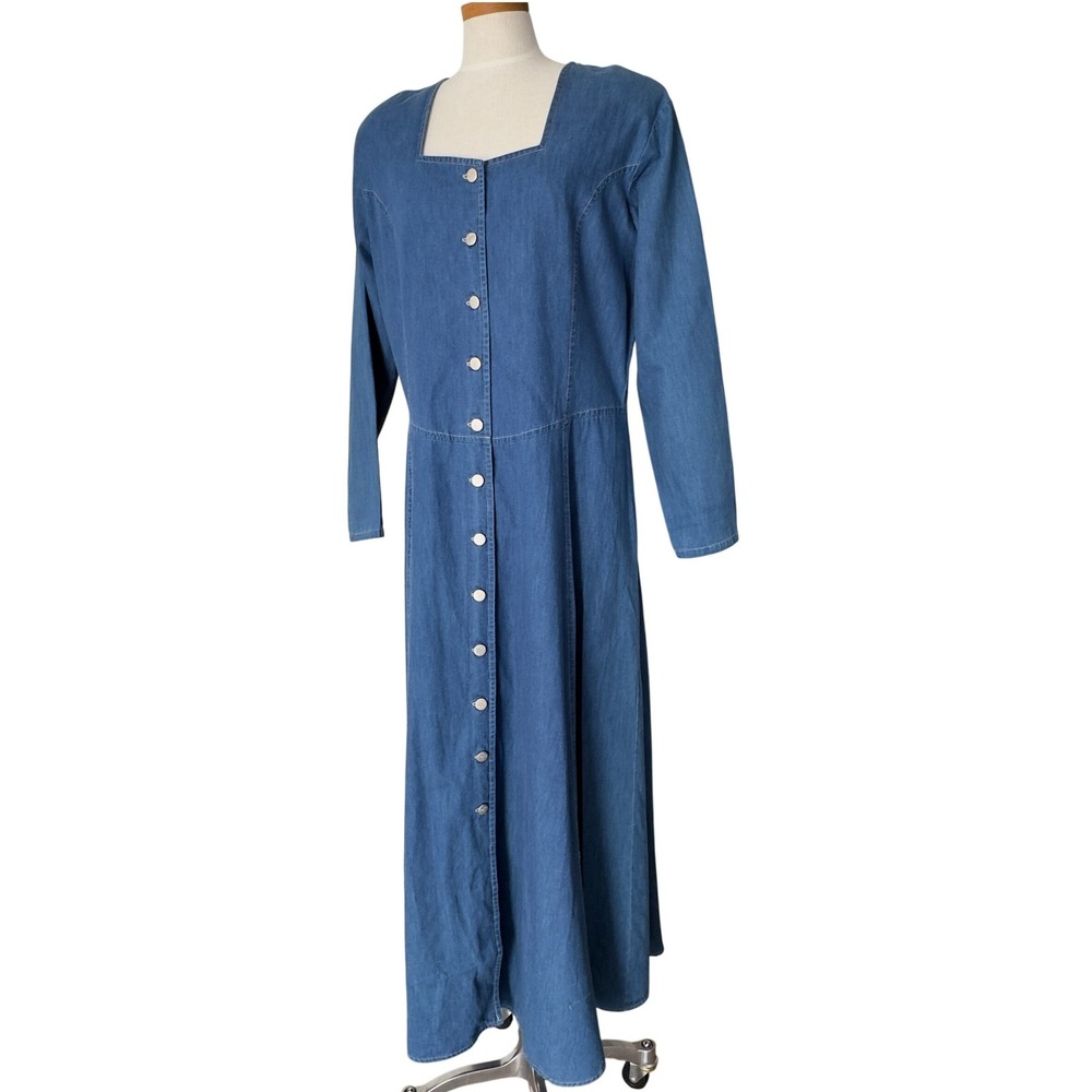 Roper Womens Denim Maxi Dress XL Blue Good Vintage Western Button Front USA